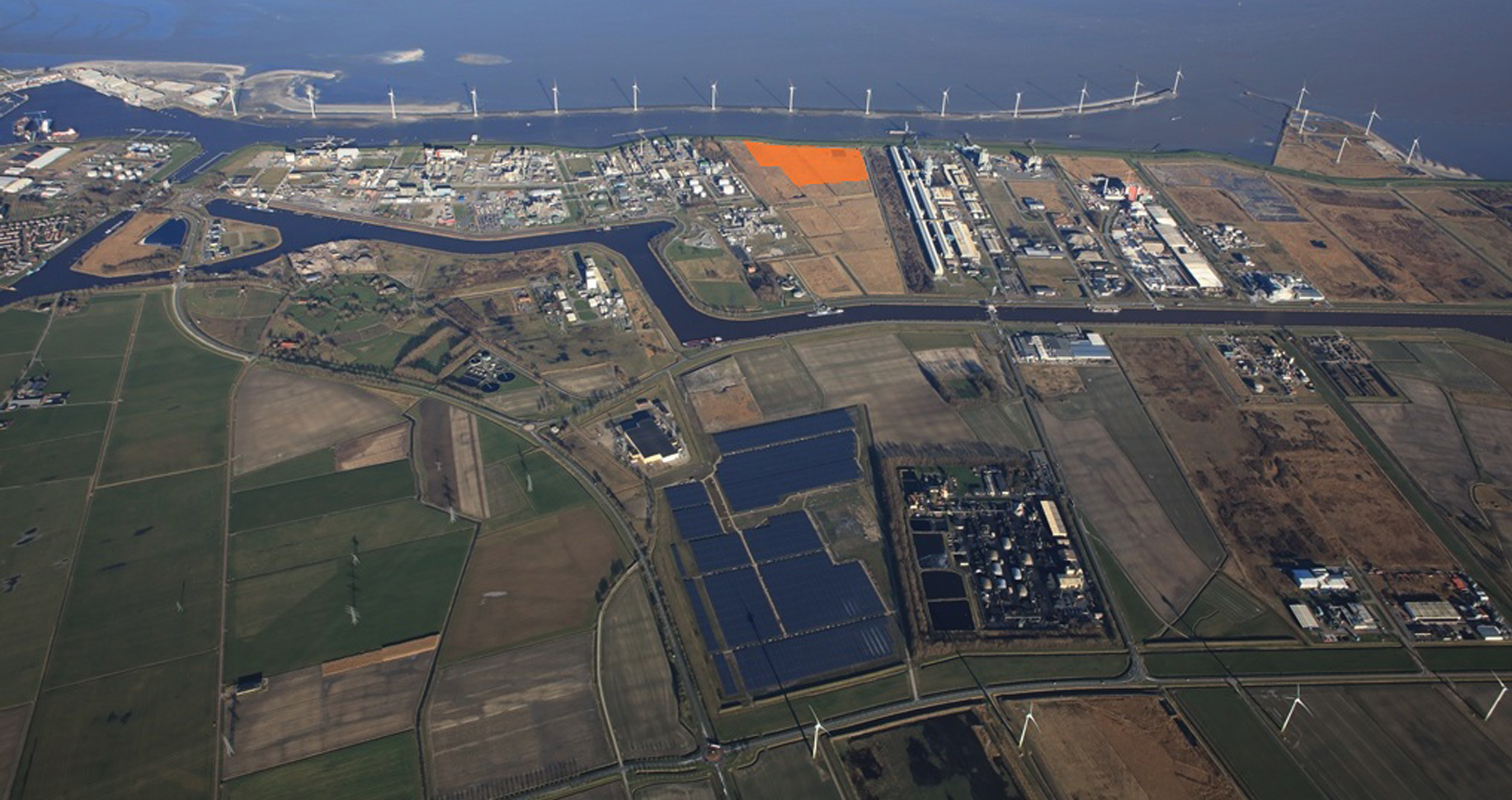 Helicopter view of Delfzijl, The Netherlands